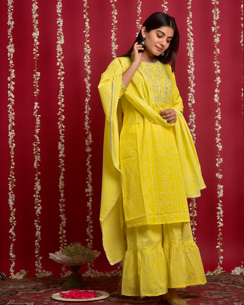 BRIGHT YELLOW BANDHEJ SUIT SET