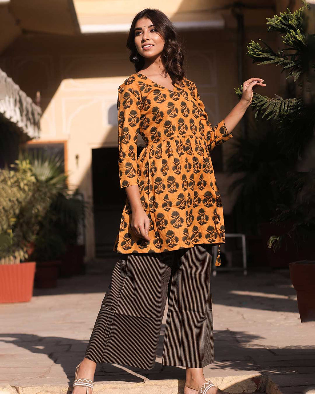 MUSTARD & BROWN ANGRAKHA PANT SET