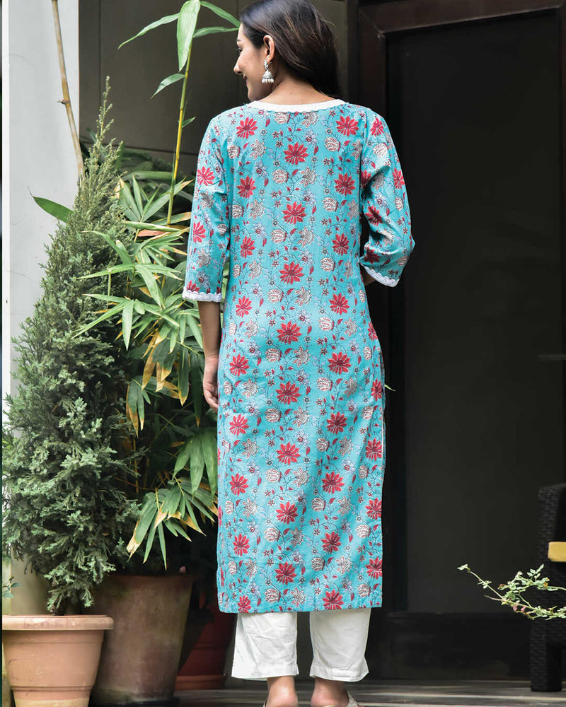 BLUE KURTA WITH LACE