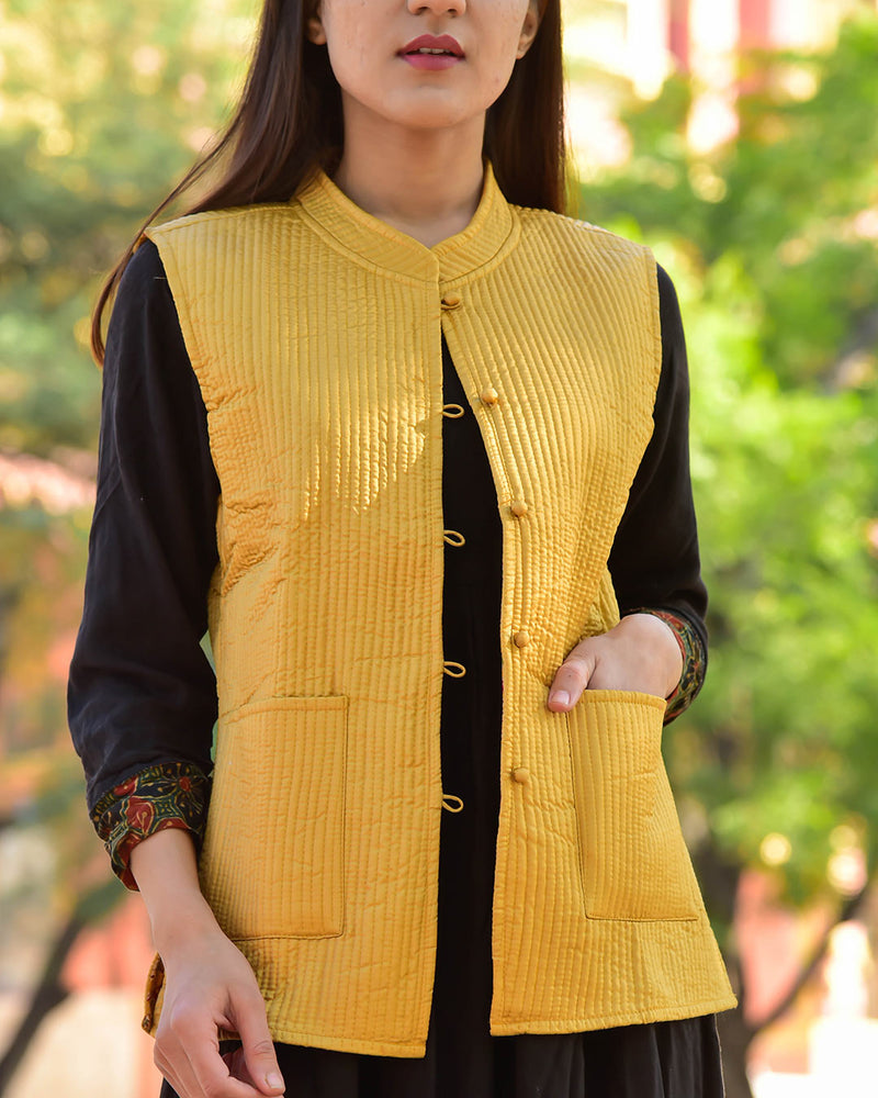YELLOW SILK & COTTON QUILTED JACKET