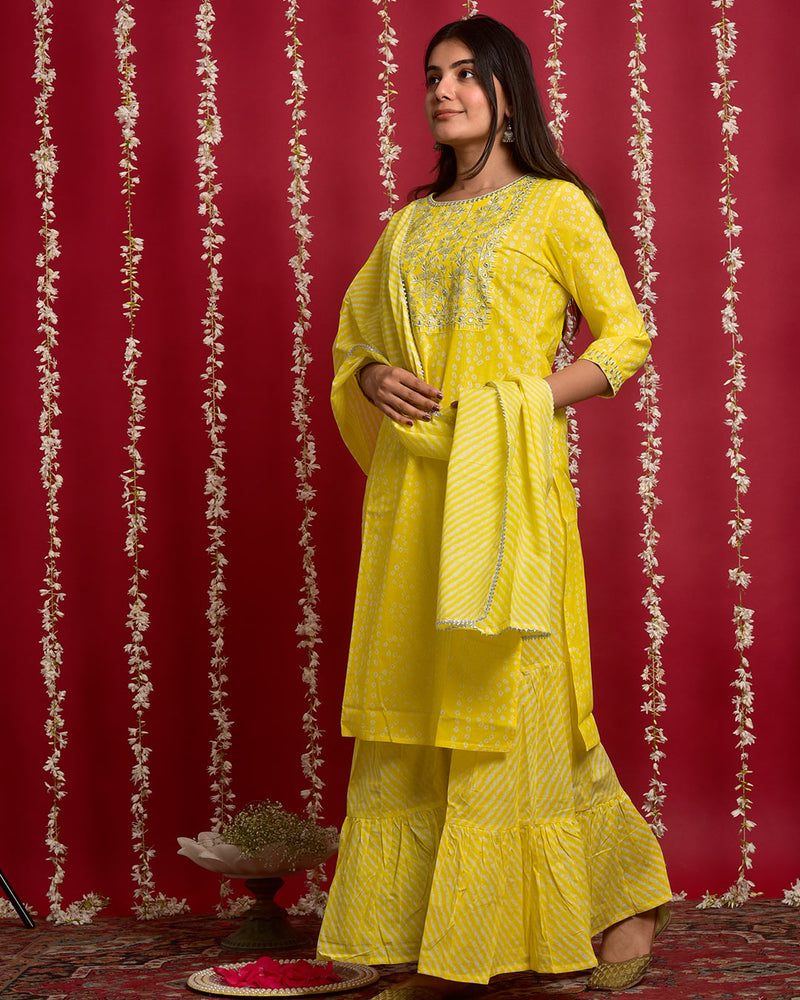 BRIGHT YELLOW BANDHEJ SUIT SET