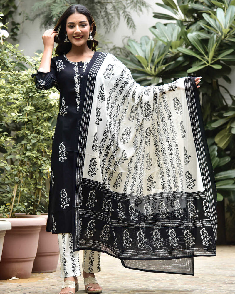 BLACK & WHITE PRINTED SUIT SET