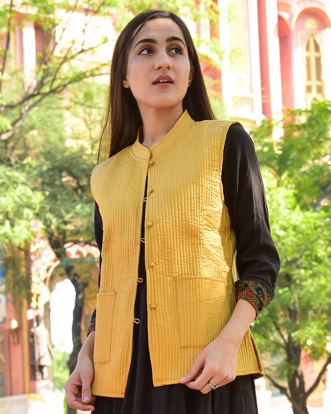 YELLOW SILK & COTTON QUILTED JACKET
