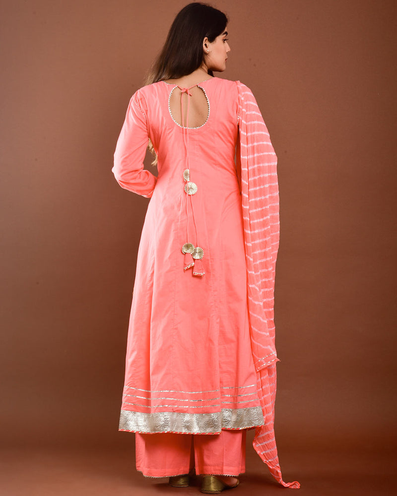 PEACH ANARKALI SUIT SET