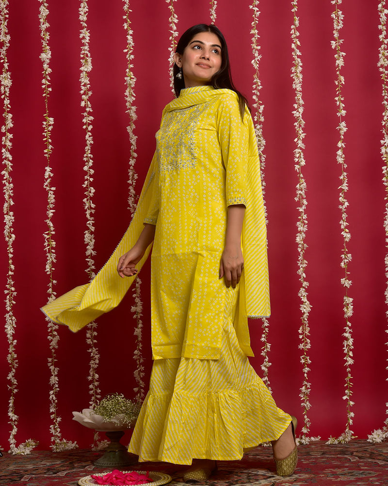BRIGHT YELLOW BANDHEJ SUIT SET