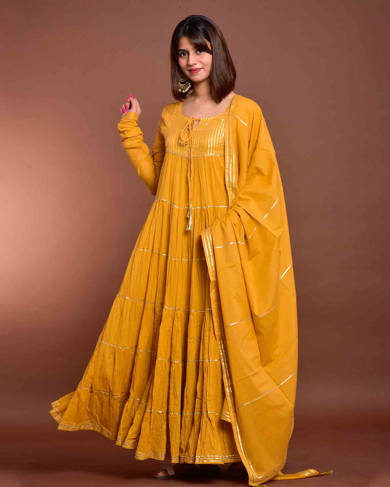 MUSTARD LONG GOWN WITH DUAPATTA