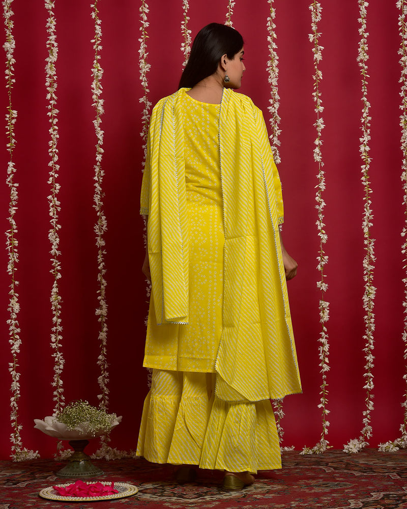 BRIGHT YELLOW BANDHEJ SUIT SET