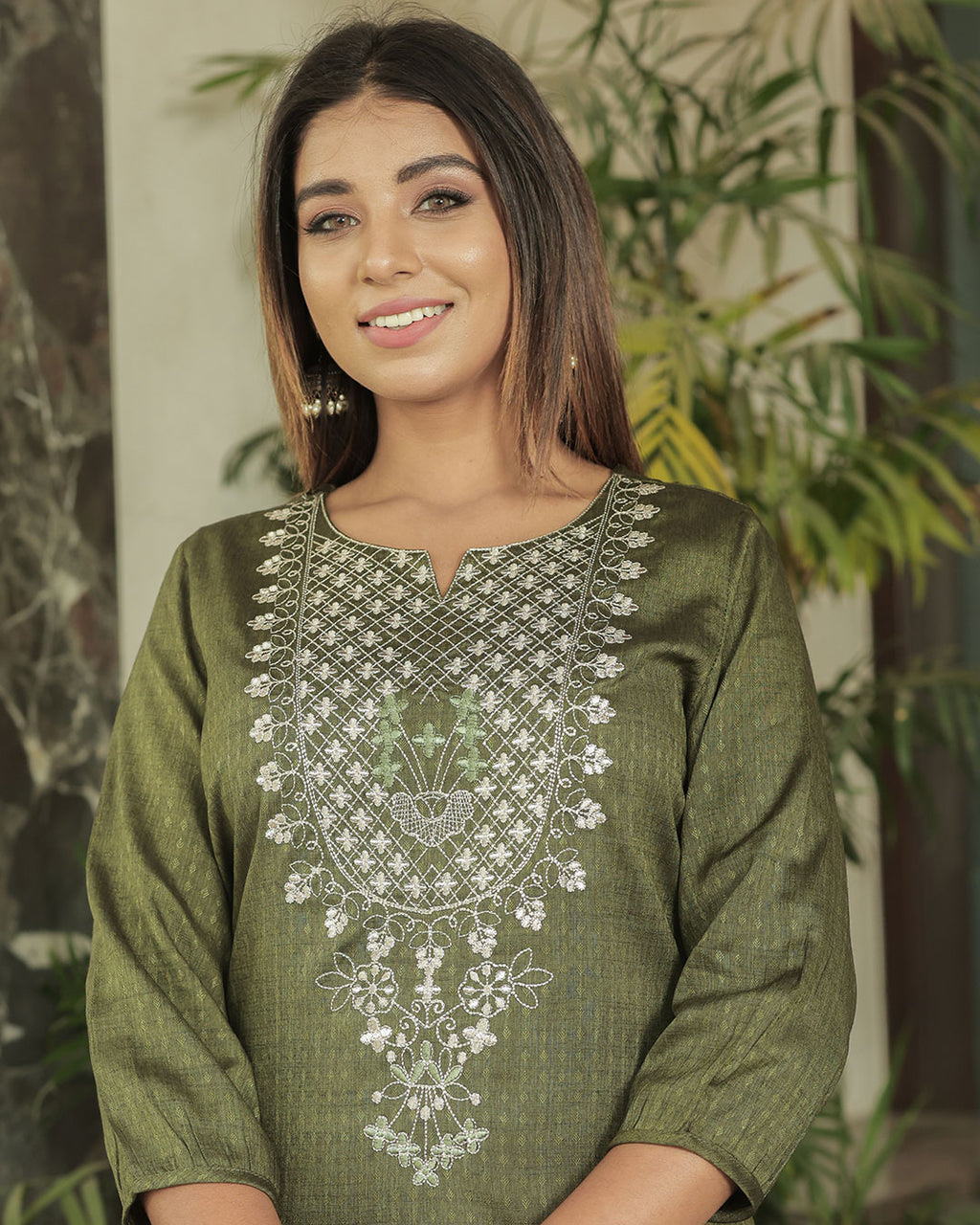 MEHENDI GREEN MUSLIN KURTA SET