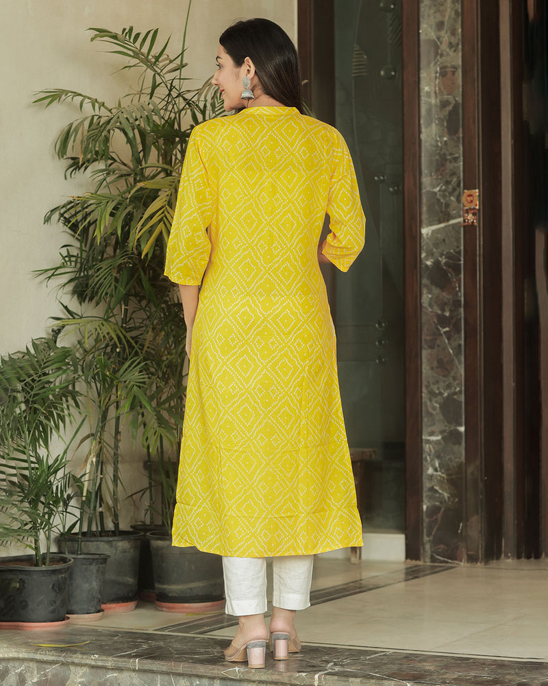 YELLOW RAYON KURTA WITH GOTTA WORK