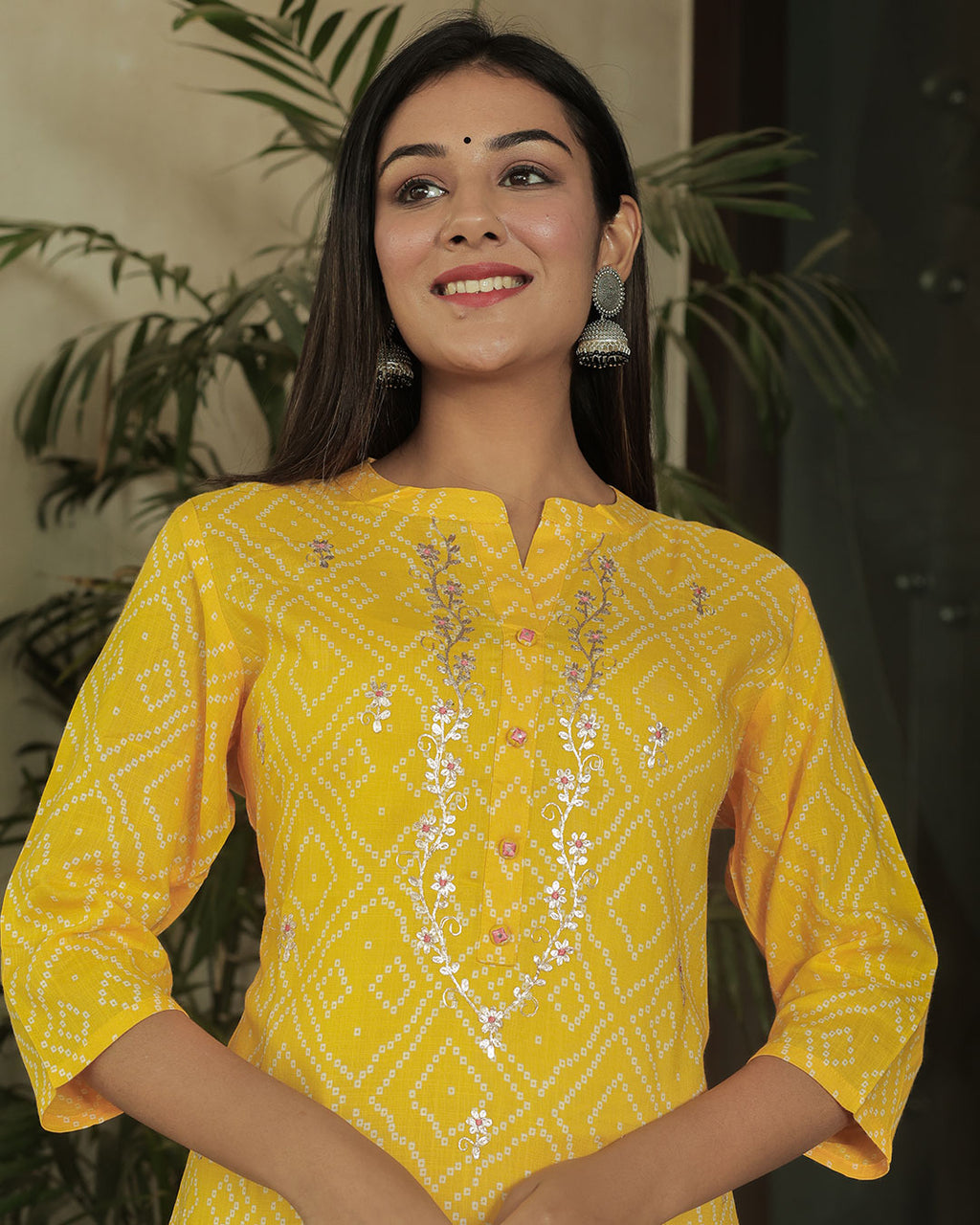 YELLOW RAYON KURTA WITH GOTTA WORK