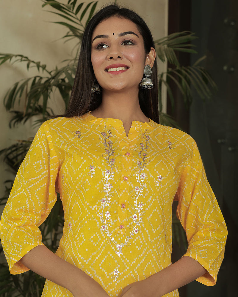 YELLOW RAYON KURTA WITH GOTTA WORK