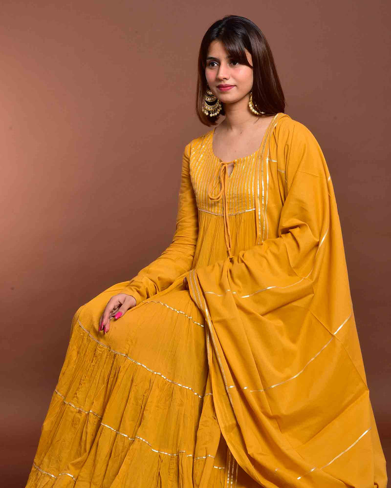 MUSTARD LONG GOWN WITH DUAPATTA