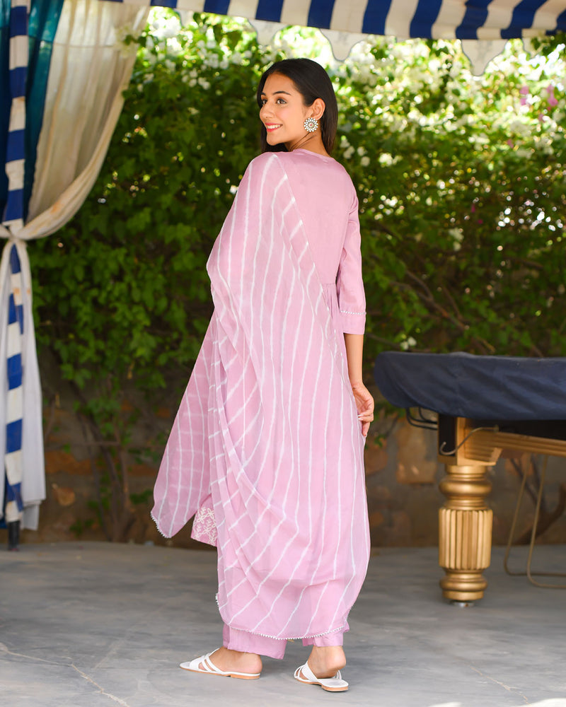 PINK MUSLIN SUIT SET WITH EMBROIDERY