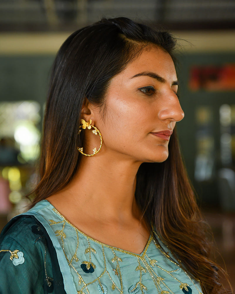GOLDEN BUTTERFLY DESIGN DANGLE EARRINGS
