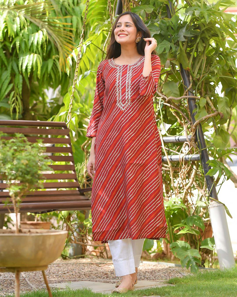 MAROON MUSLIN KURTA WITH GOTTA WORK