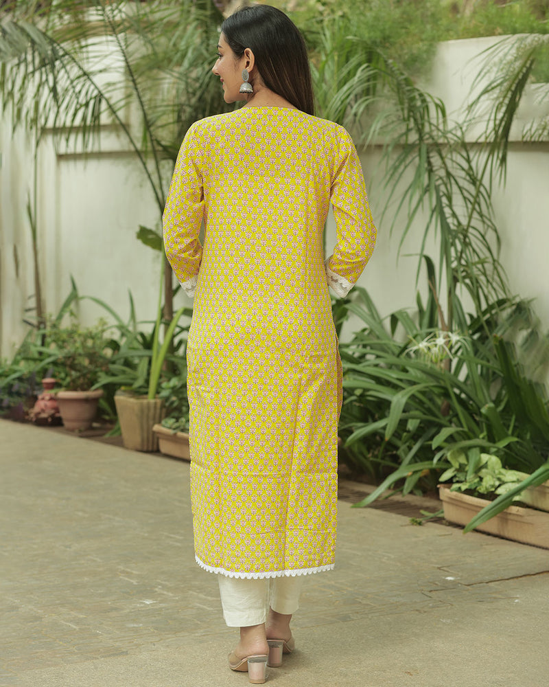 LIME COTTON KURTA