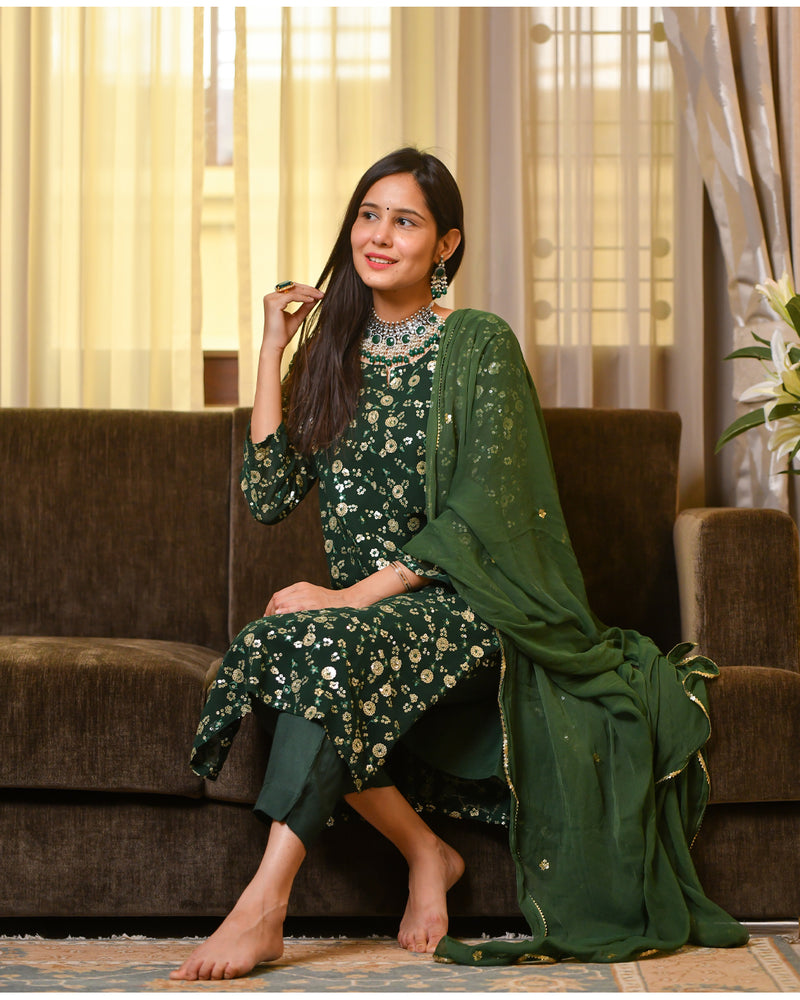 EMERALD GREEN SEQUIN WORK SUIT SET