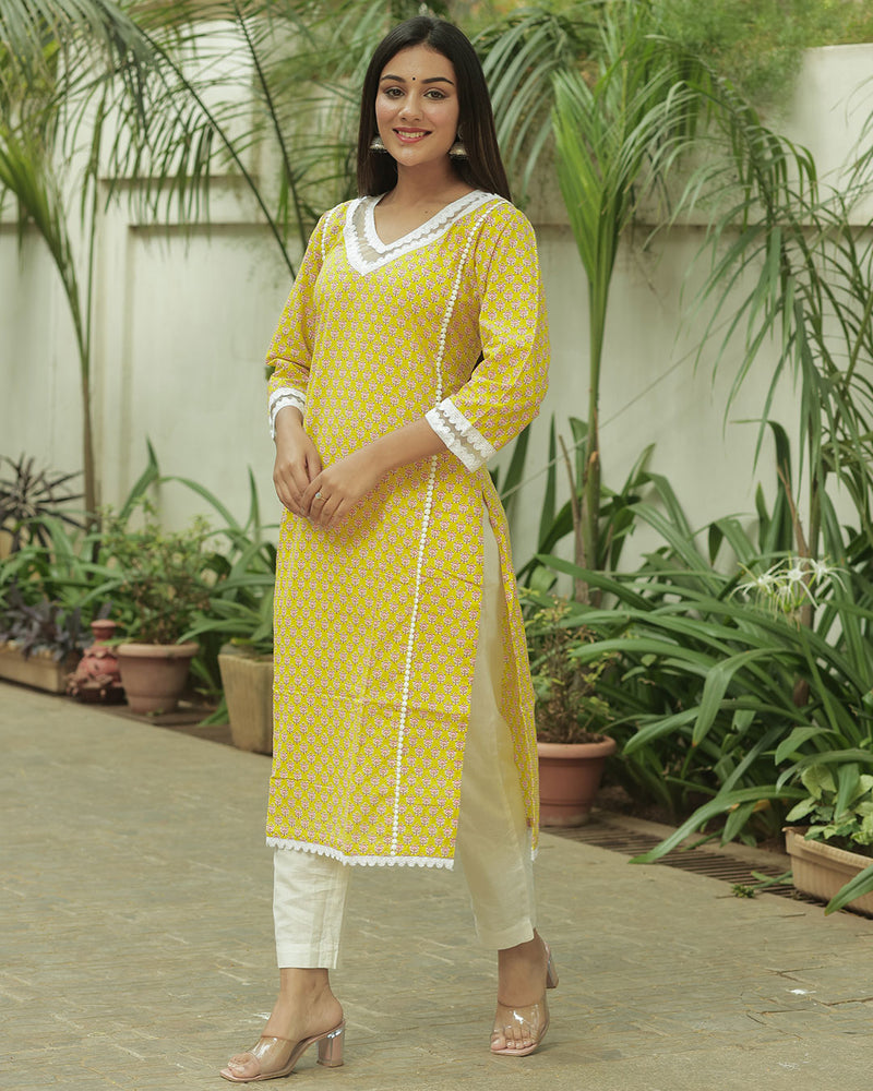 LIME COTTON KURTA