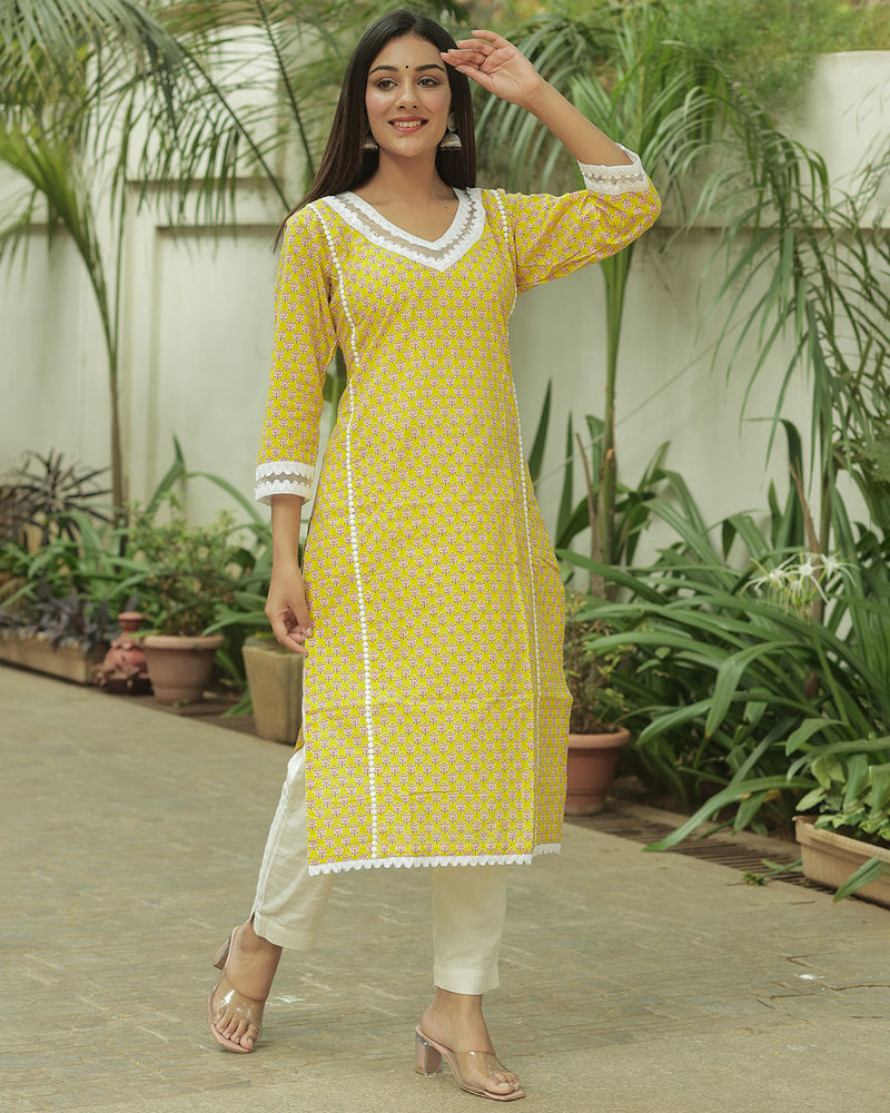 LIME COTTON KURTA