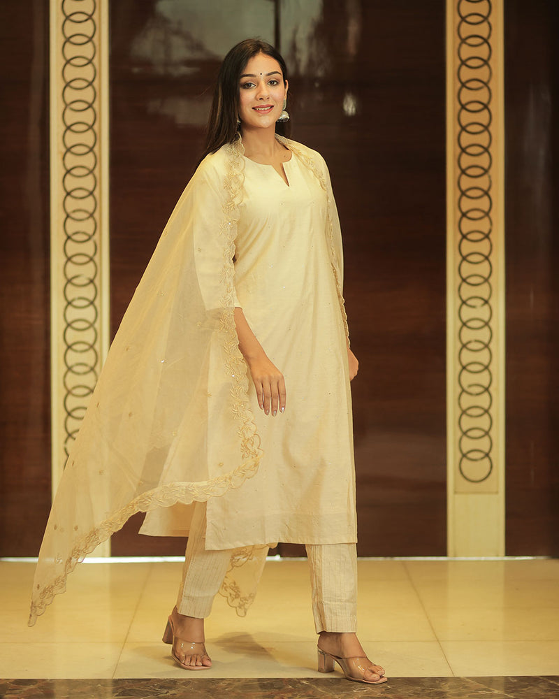 MOONLIGHT WHITE CHANDERI SUIT WITH EMBROIDERY