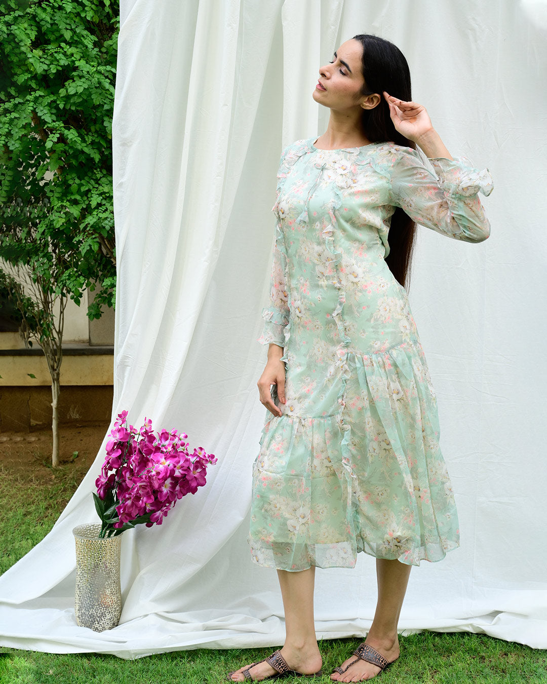 mint floral chiffon dress The Dessy Group Women's Lilith Floral Chiffon Gown - Green