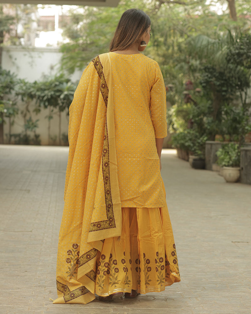 MUSTARD HANDBLOCK SHARARA SET