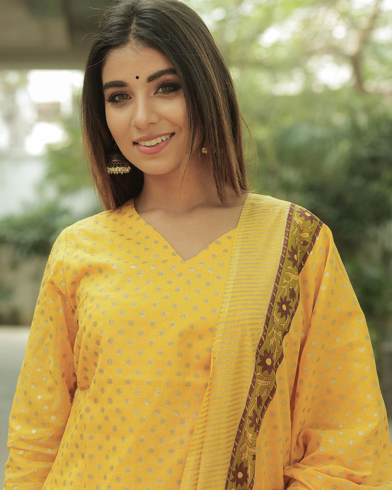 MUSTARD HANDBLOCK SHARARA SET