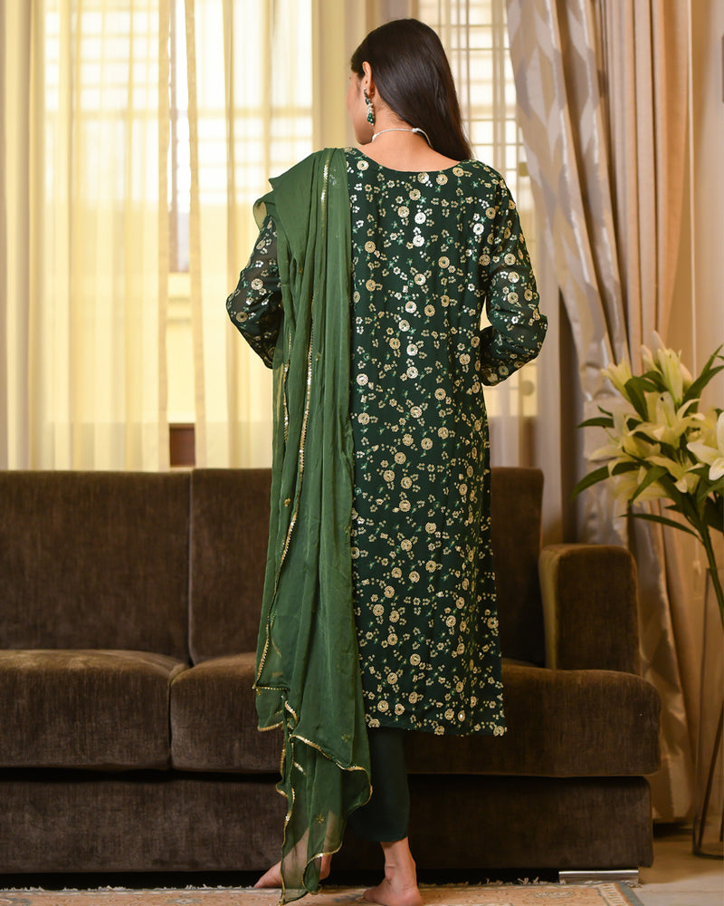 EMERALD GREEN SEQUIN WORK SUIT SET