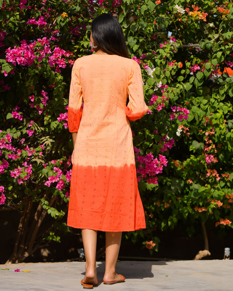 ORANGE TIE & DYE SCHIFFLI DRESS