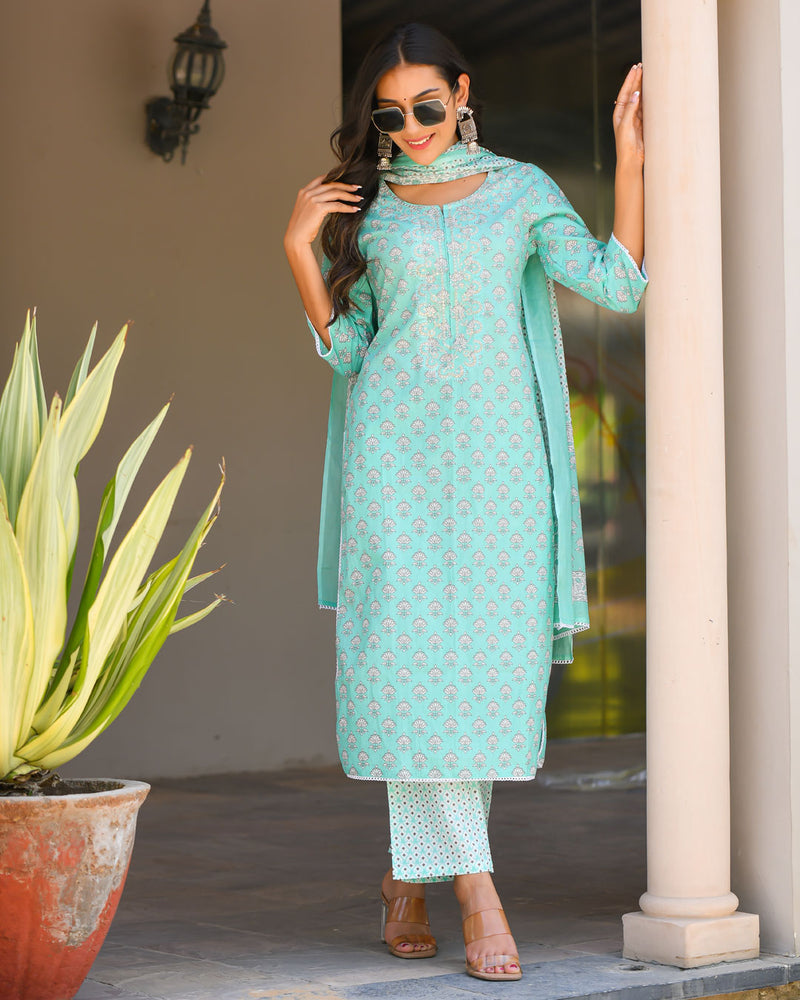 OCEAN BLUE COTTON SUIT SET