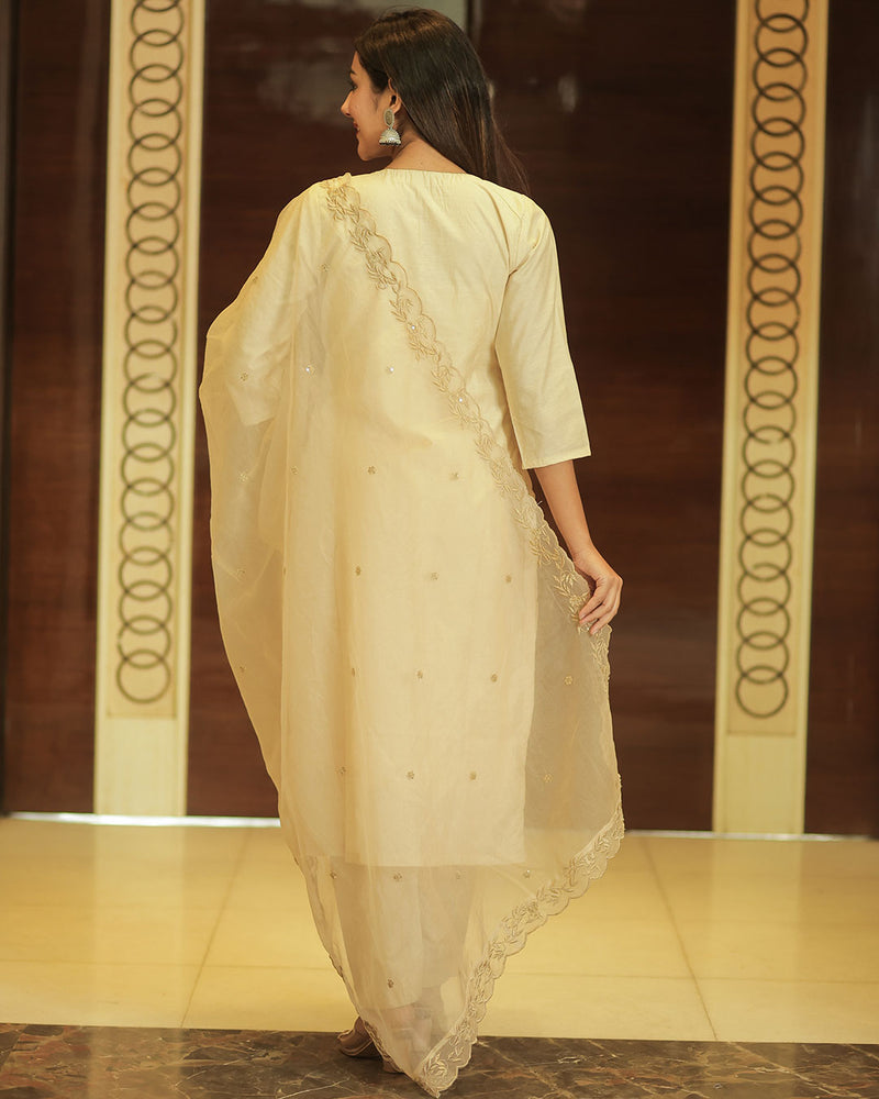 MOONLIGHT WHITE CHANDERI SUIT WITH EMBROIDERY