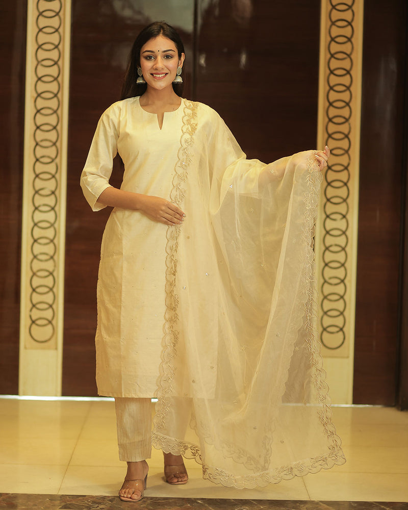 MOONLIGHT WHITE CHANDERI SUIT WITH EMBROIDERY