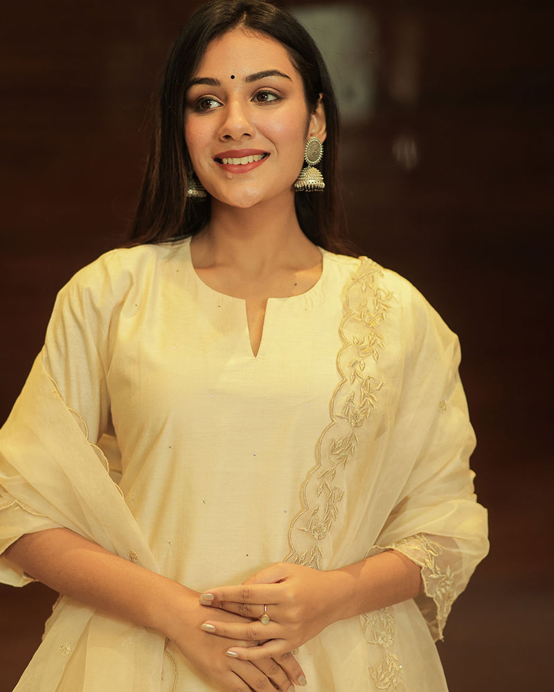 MOONLIGHT WHITE CHANDERI SUIT WITH EMBROIDERY