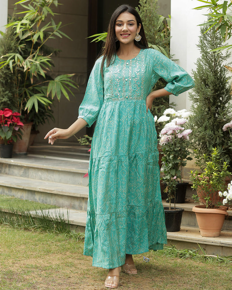 SKY BLUE RAYON GOWN WITH SEQUIN WORK