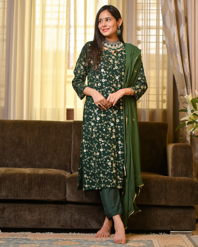 EMERALD GREEN SEQUIN WORK SUIT SET