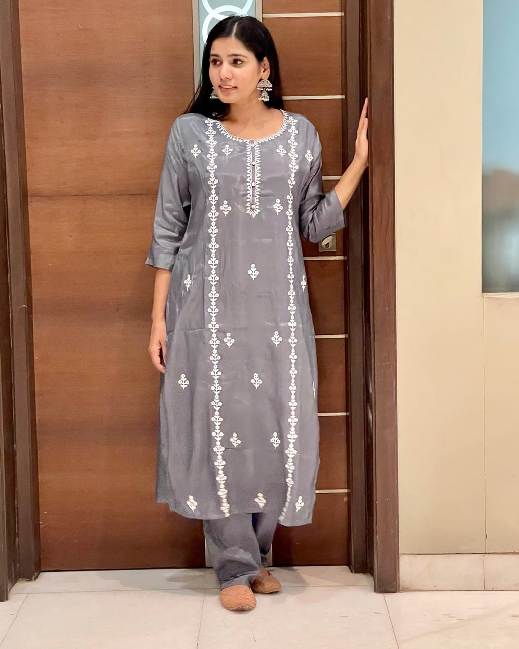 GREY MUSLIN KURTA SET