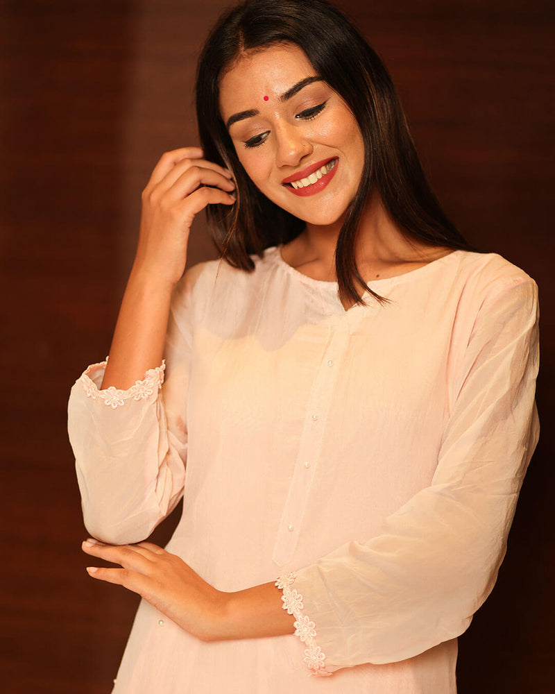 PASTEL PEACH KURTA SET WITH PEARL WORK