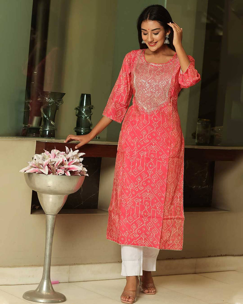 PINK MUSLIN KURTA WITH GOTTA WORK