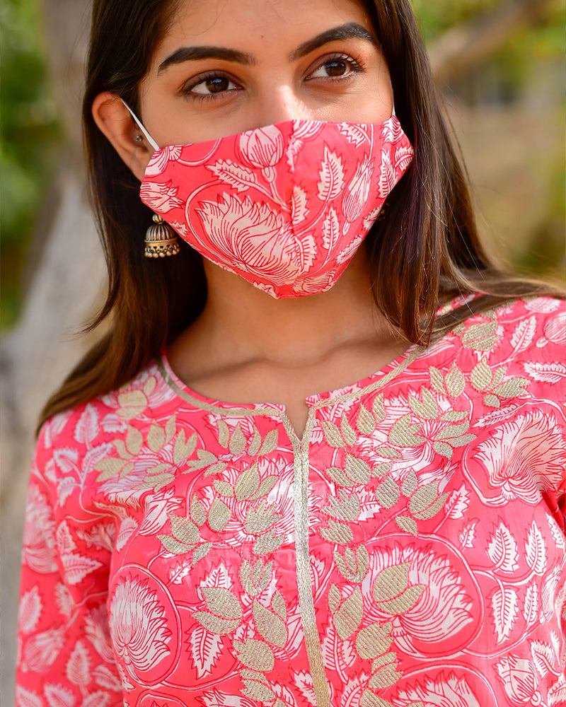 BRICK PINK COTTON KURTA SET