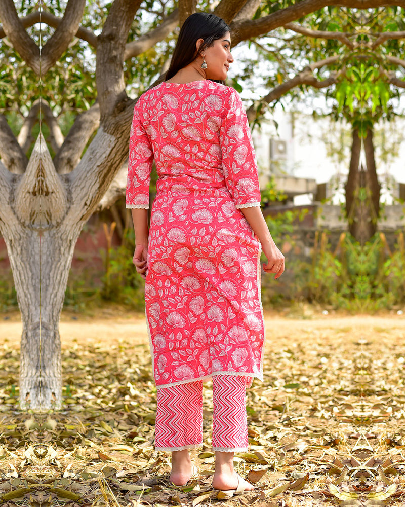 BRICK PINK COTTON KURTA SET