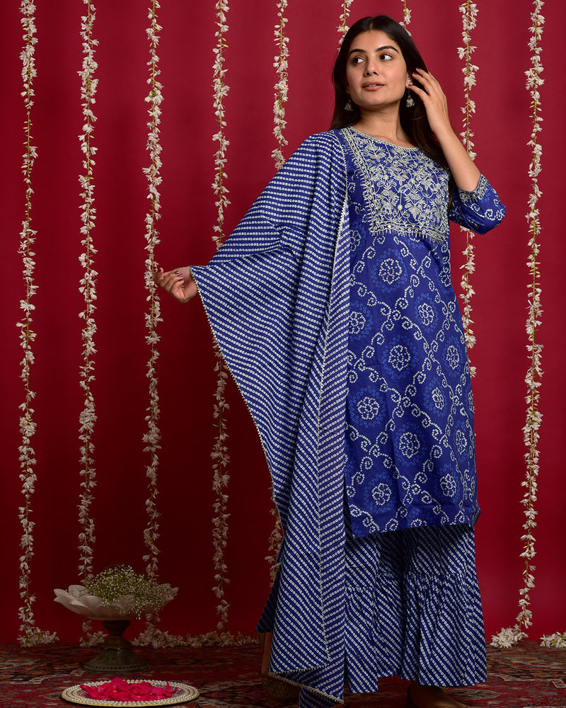 NAVY BLUE BANDHEJ SUIT SET