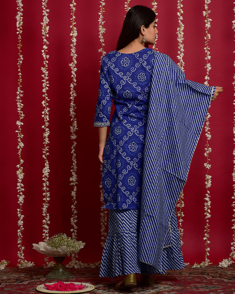 NAVY BLUE BANDHEJ SUIT SET