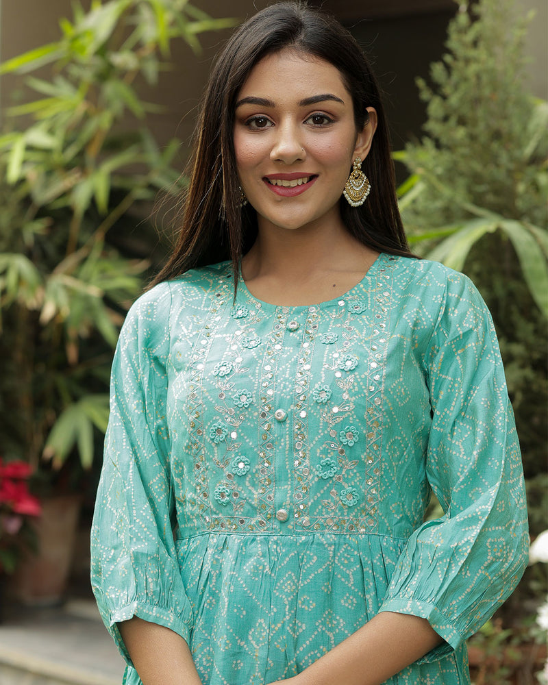 SKY BLUE RAYON GOWN WITH SEQUIN WORK