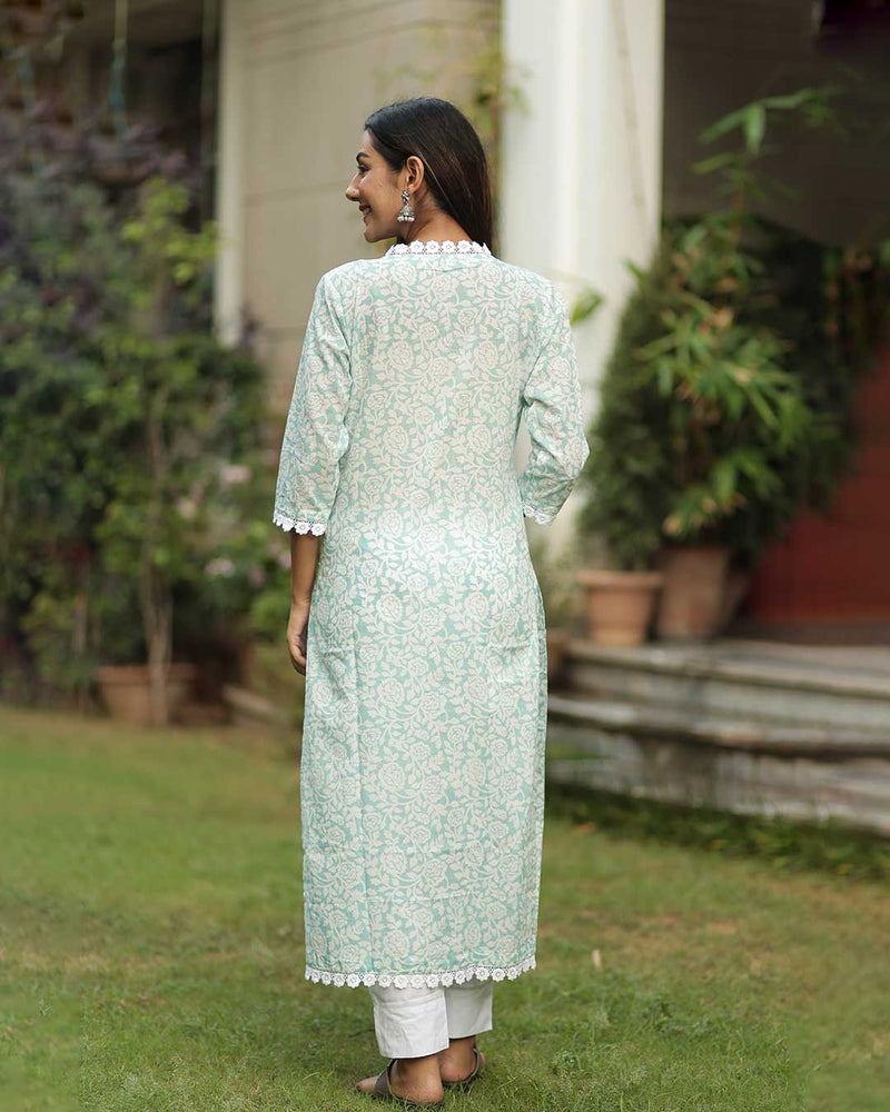 SKY BLUE KURTA WITH LACE