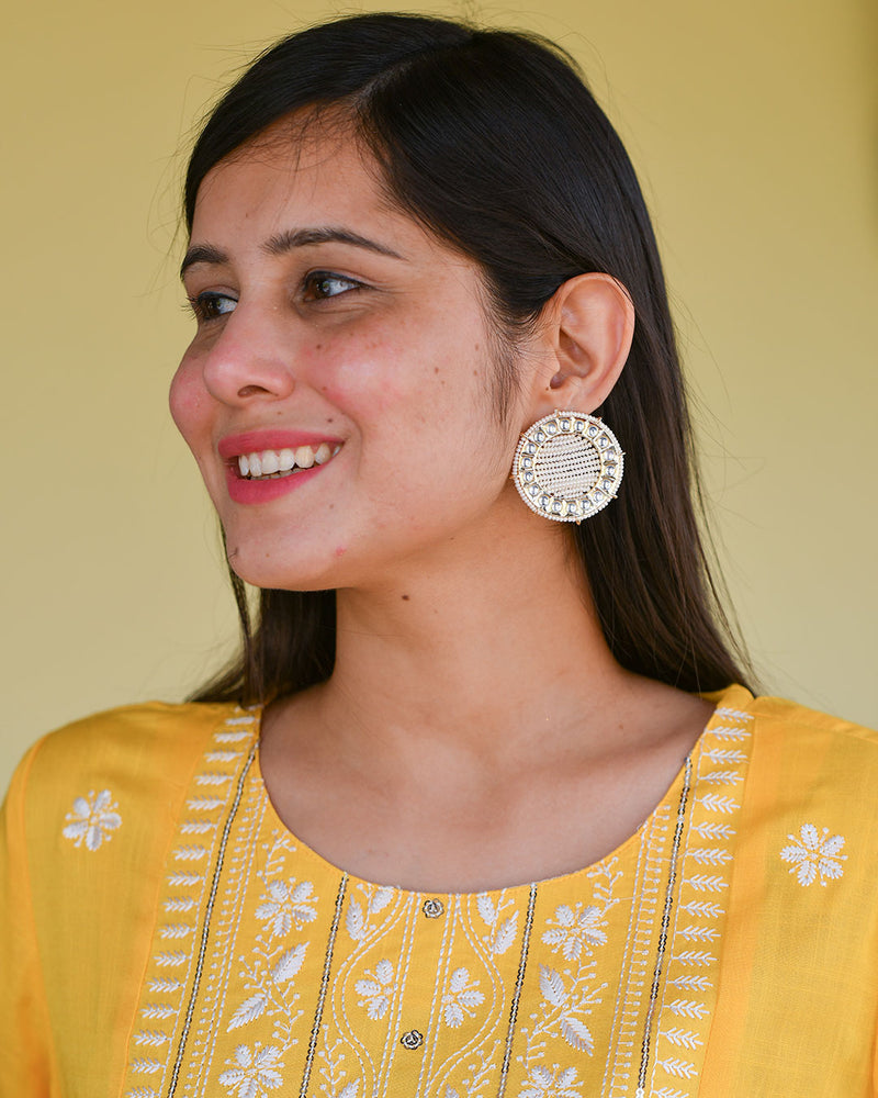 WHITETONED FULL MOON PEARL EARRINGS