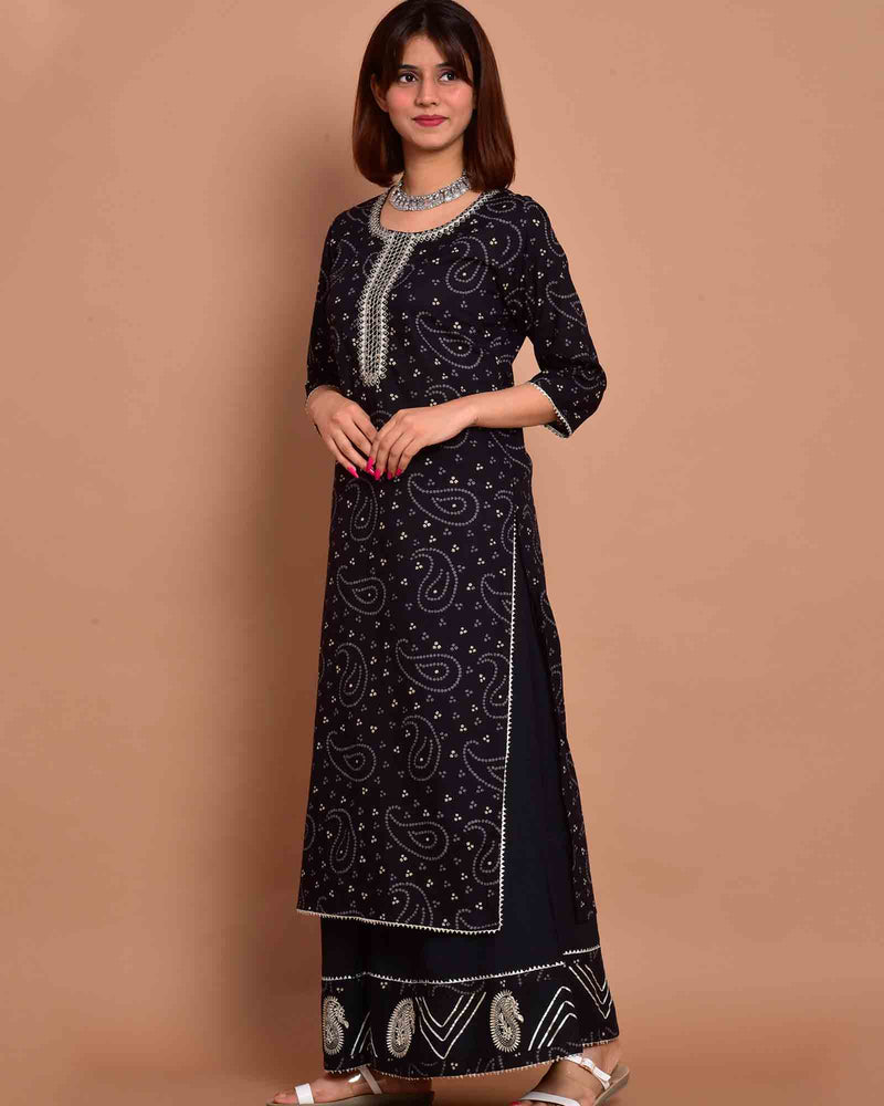 BLACK BANDHEJ PALAZZO SET