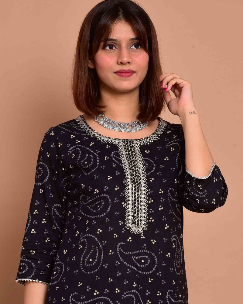 BLACK BANDHEJ PALAZZO SET