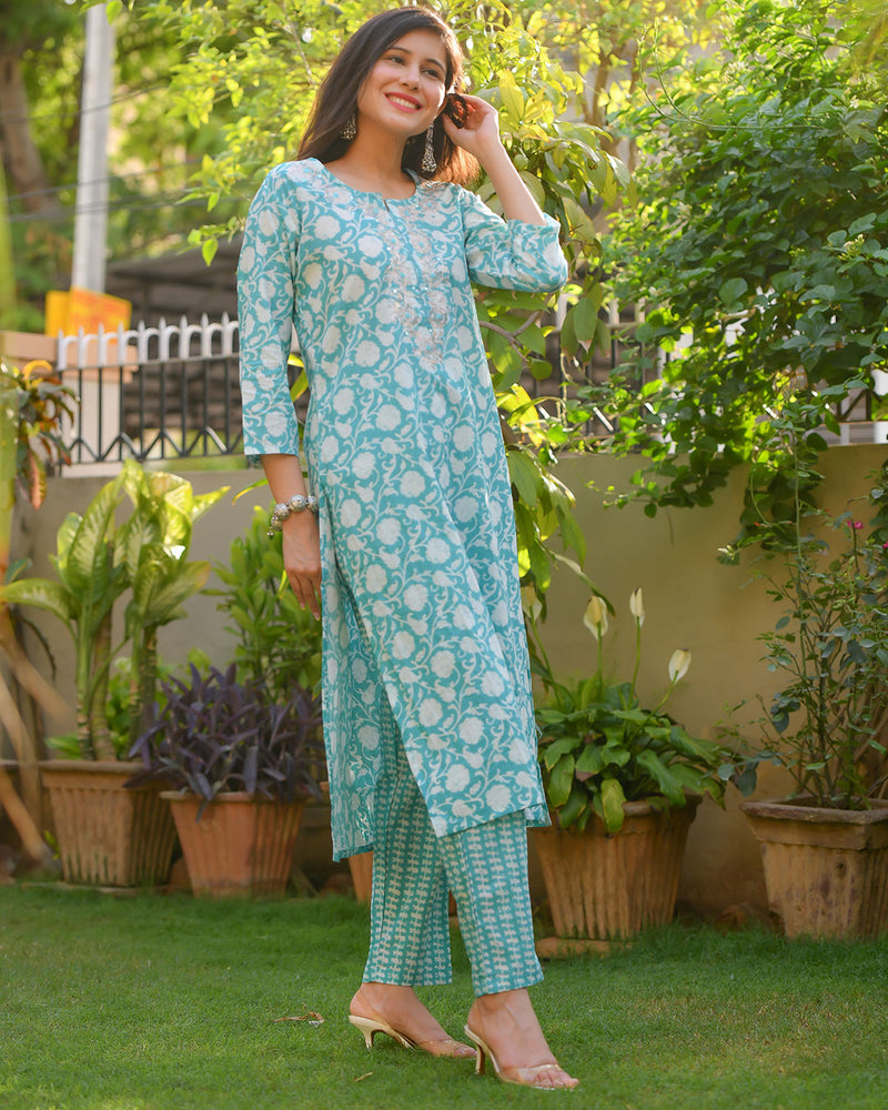 BLUE & WHITE COTTON KURTA SET
