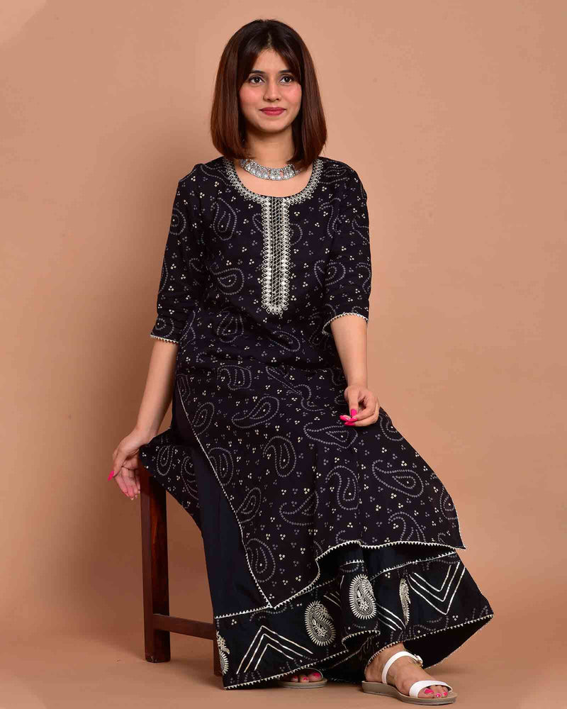 BLACK BANDHEJ PALAZZO SET