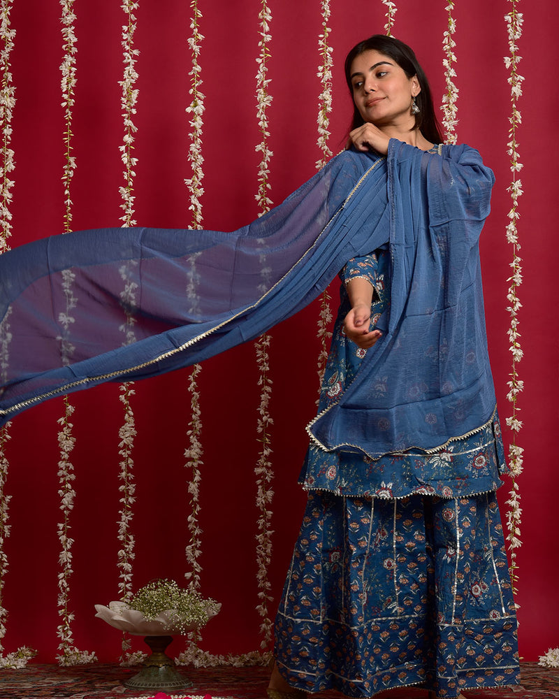BLUE COTTON SHARARA SET